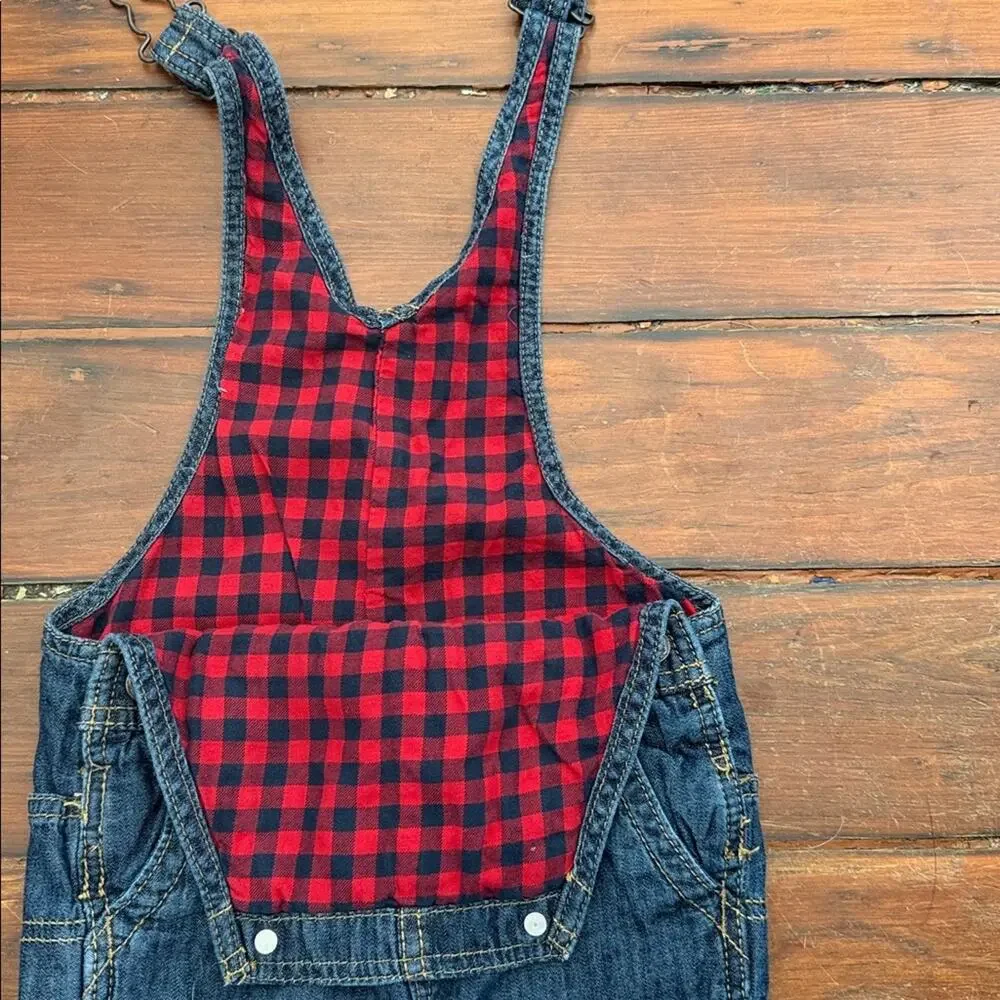 Oshkosh B’gosh Buffalo plaid flannel lined denim jean carpenter overalls sz 24M